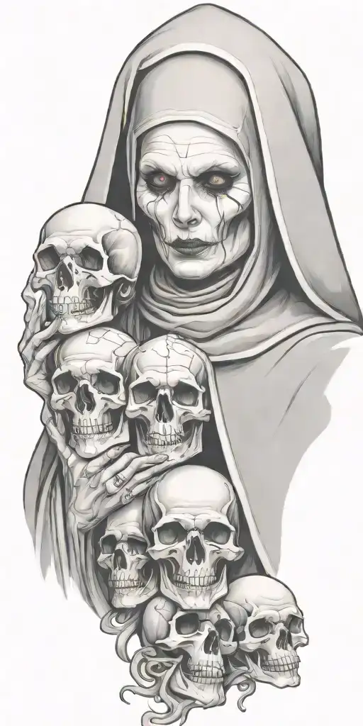 evil nun with skulls tattoo design idea