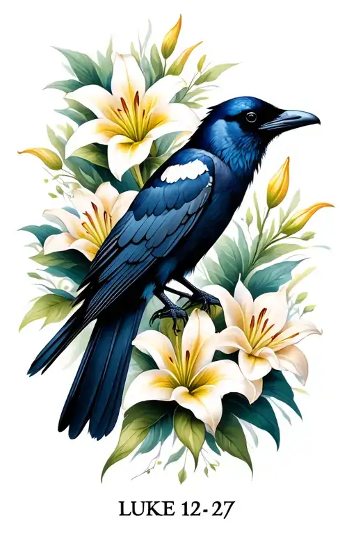 "Luke 12:24-27" Raven and Lillies tattoo design idea