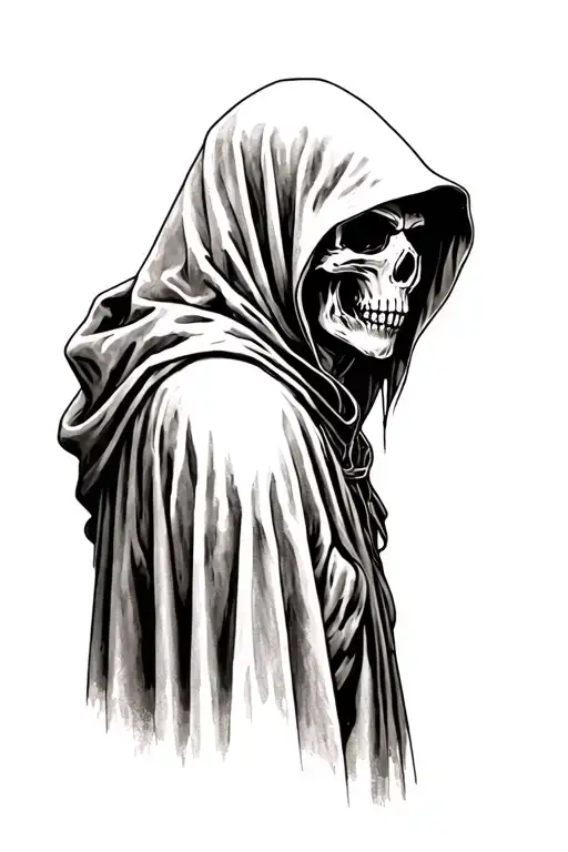 Hooded Grim Reaper side profile tattoo design idea