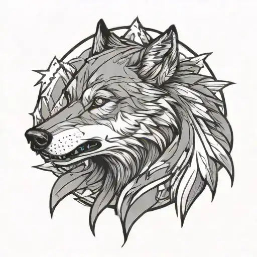 Growling Wolf And Mountains tattoo design idea