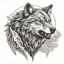 Growling Wolf And Mountains tattoo design idea