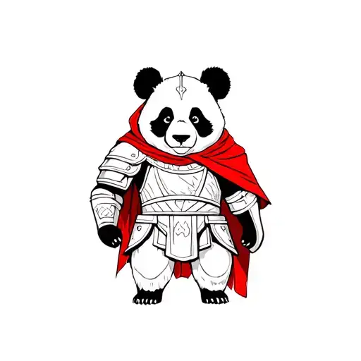 panda in the armor of a Roman legionary and a red cloak tattoo design idea