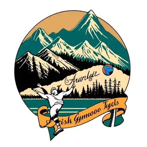collage with mountains, Irish heritage, volleyball, men's gymnastics tattoo design idea