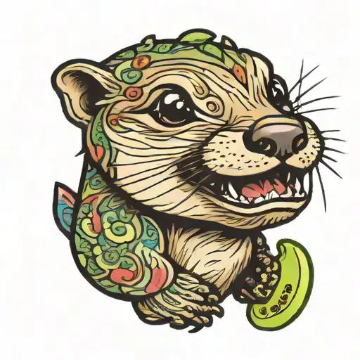 otter holding a pickle tattoo design idea