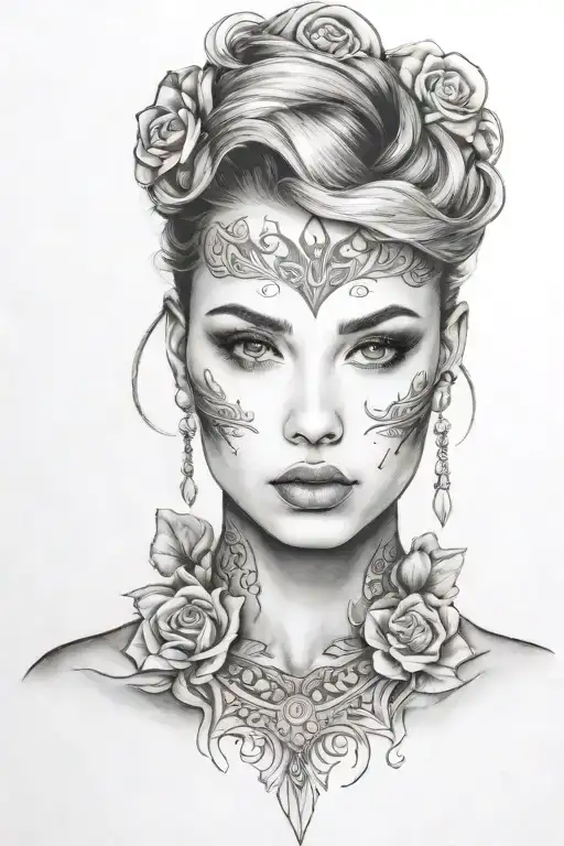 young woman front face tattoo tattoo design idea