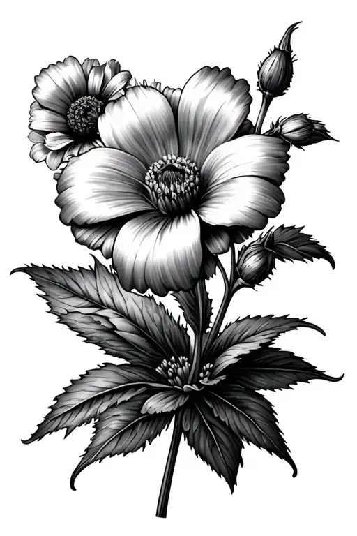 July Birthflower with the name Melissa, January birthflower with the name Linda, March birth flower with the name Judy tattoo design idea