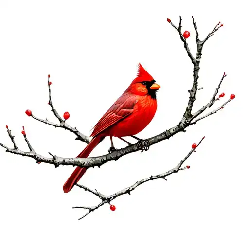 Russian accents throughout, birch trees or branches, Cardinal bird tattoo design idea