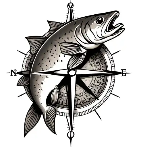 trout and compass tattoo design tattoo design idea