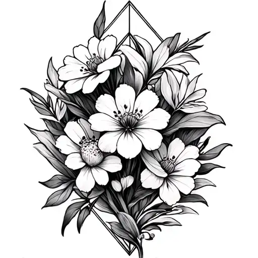 Australian native flowers in a diamond shape with geometric components  tattoo design idea