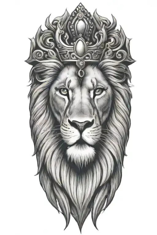 crowned lion face tattoo design idea