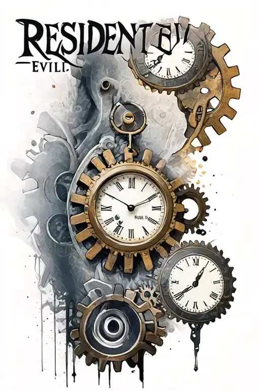 resident evil sleeve tattoo built with gears and clocks tattoo design idea