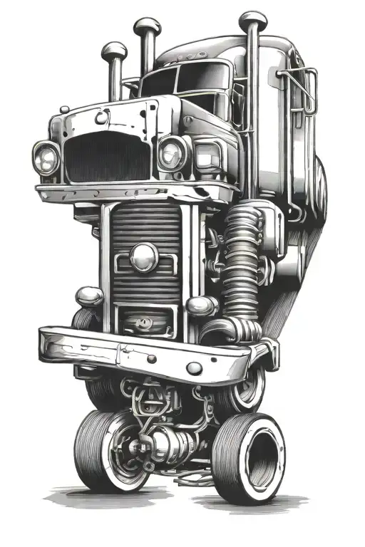 18 Wheeler exhaust pipes tattoo design idea