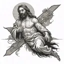 a leg sleeve concept featuring Jesus. featuring the beach. and featuring the area code 574.  tattoo design idea