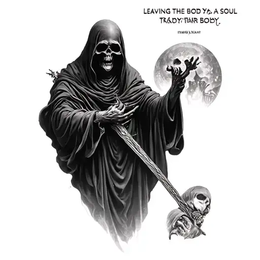 grim reaper taking a soul leaving the body tattoo design idea