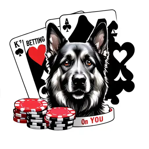 K9 of hearts playing cards with poker chips and the saying "I'm Betting On You" tattoo design idea