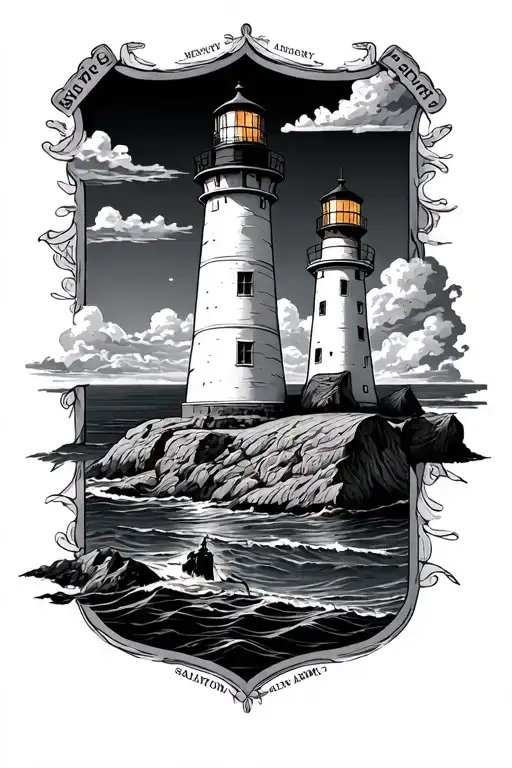 in memory of grandmother with salvation army crest, and grandfather with lighthouse tattoo design idea