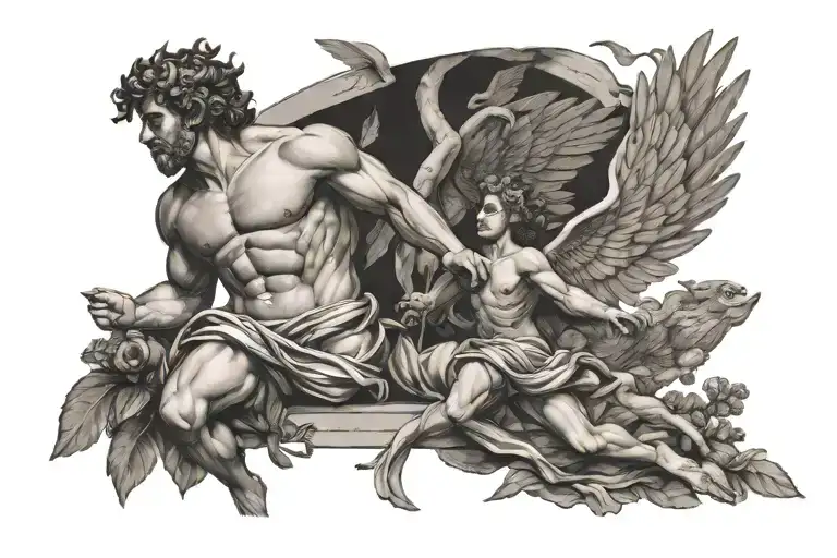 greek gods watching icarus fall tattoo design idea