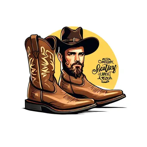 uncle bubba with a cowboy boot surrounded tattoo design idea