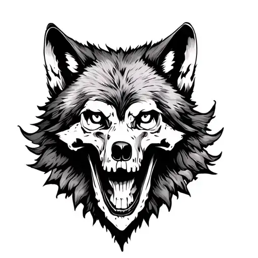 wolf and skull tattoo design idea