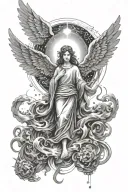 light rays shining on an angel looking at a trippy universe tattoo design idea