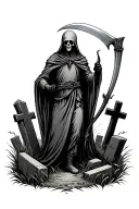 reaper holding a scythe in a graveyard tattoo design idea