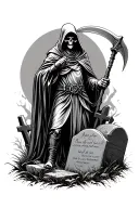 reaper holding a scythe in a graveyard tattoo design idea