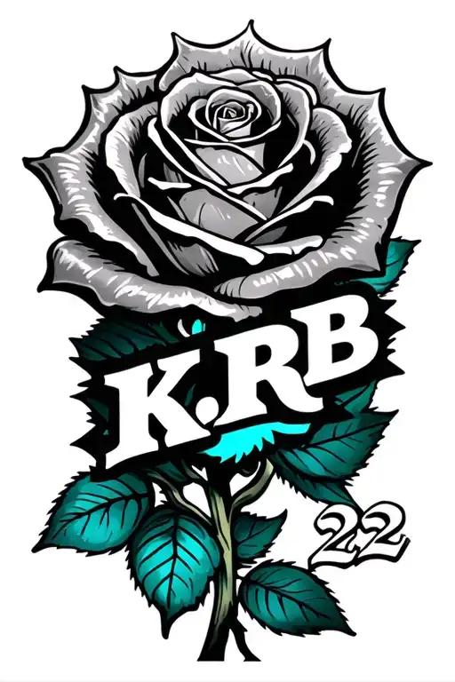 "KJ RB 22" Black and teal wrapped rose tattoo design idea