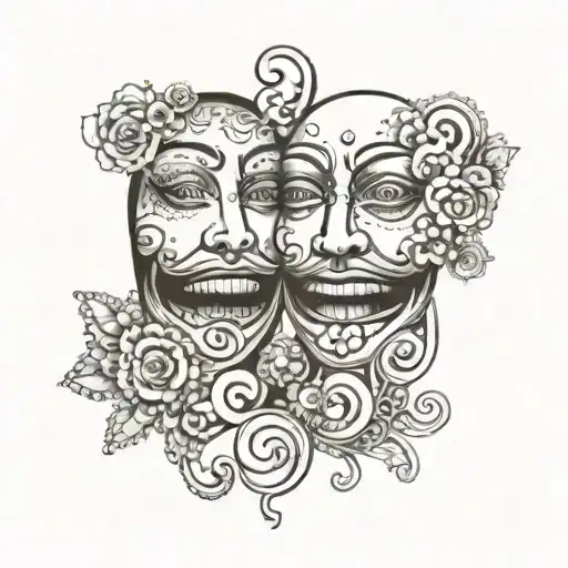 Bipolar happy sad face morphing tattoo design idea