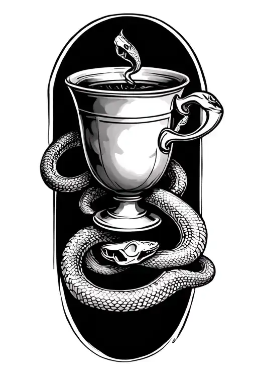 cup of hygieia with snake wrapping around arm tattoo design idea