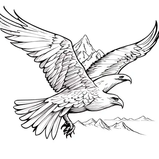 simple eagle soaring with mountain scene tattoo design idea