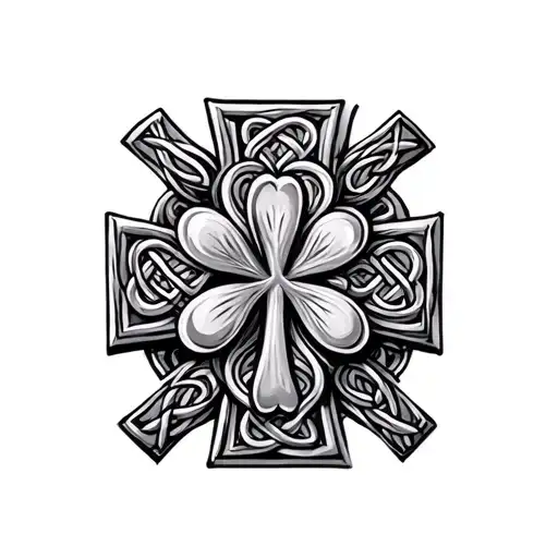 celtic cross with four leaf clover in the middle tattoo design idea