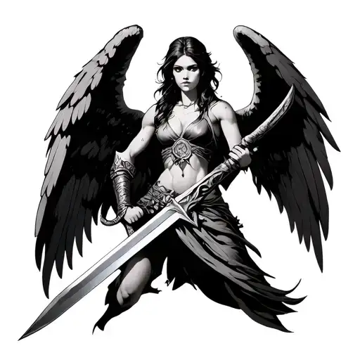 war angel holding a sword tattoo design idea