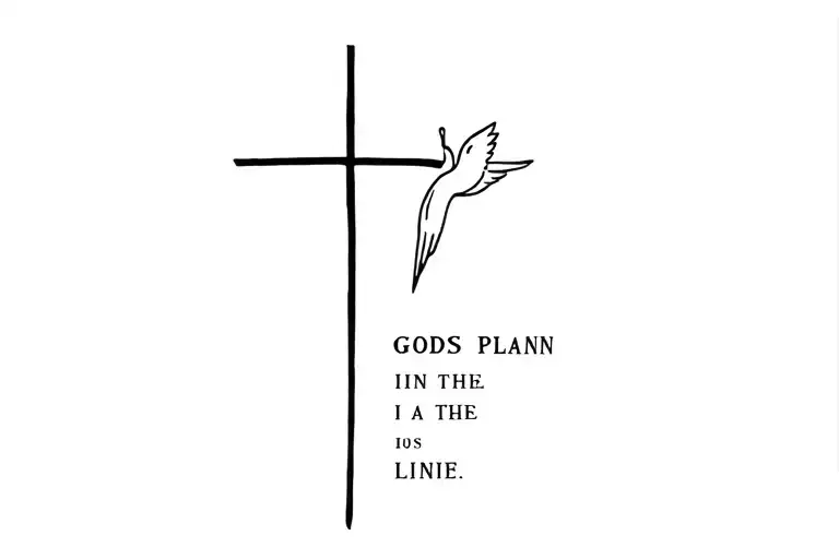 cross saying gods plan in the line and has a dove tattoo design idea