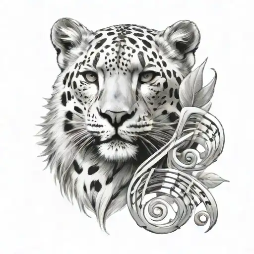 Lebanese flag, snow leopard, music notes tattoo design idea