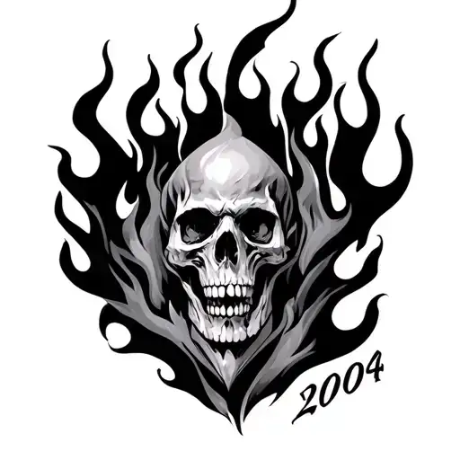 "2004" with flames coming tattoo design idea