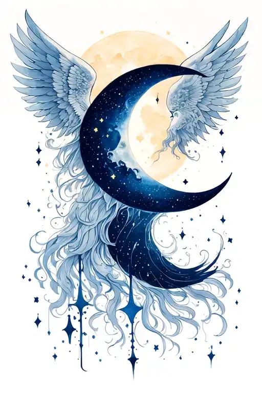new moon angel number and Waning Crescent moon tattoo design idea