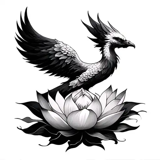 Phoenix Rising From Lotus tattoo design idea