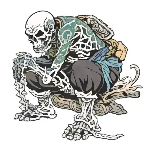 Skelton squatting tattoo design idea