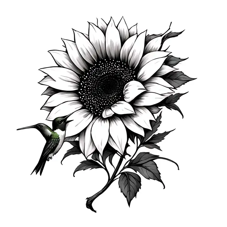 Hummingbird And sunflower tattoo design idea