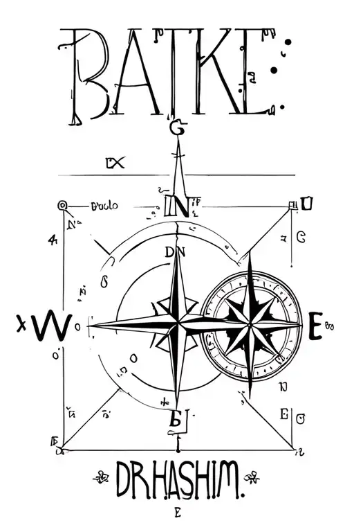 "Dr Hashim " compass design with coordinates tattoo design idea