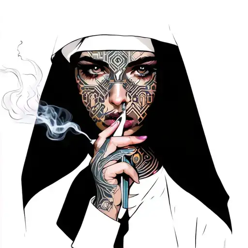 nun smoking tattoo design idea