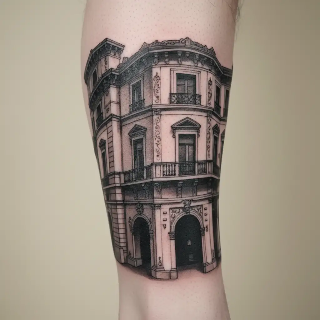 dot work Italian architecture tattoo design idea