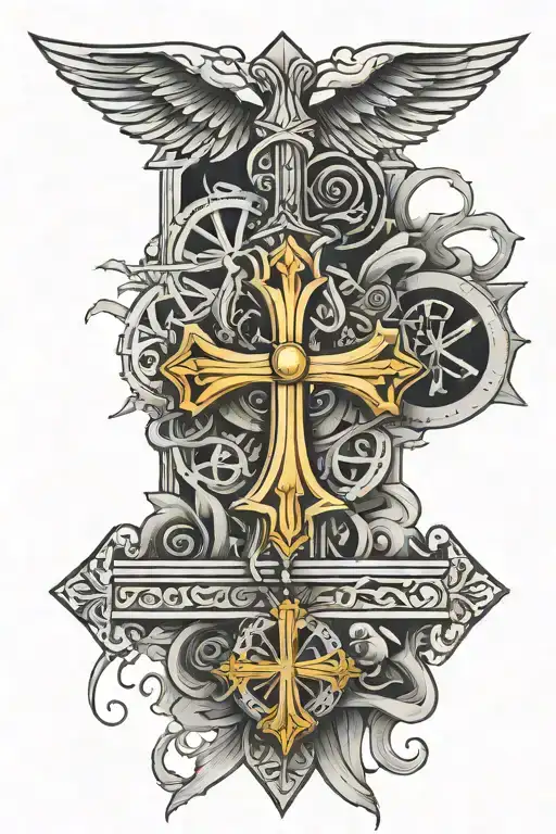 crosses with roman numerals tattoo design idea