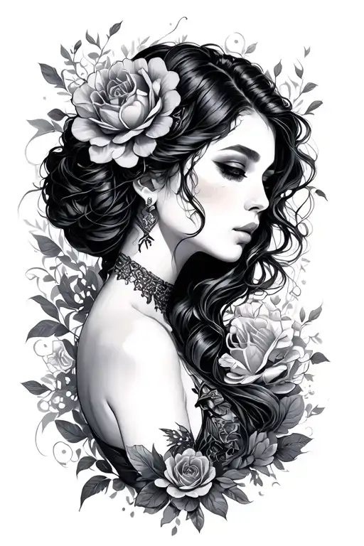 Dark Feminine surrounded by luxurious tattoo design idea