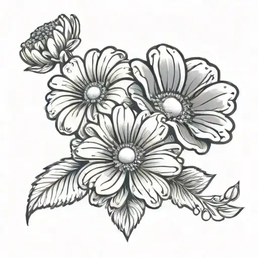 two flowers: geranium and gerbera cartoon tattoo design idea