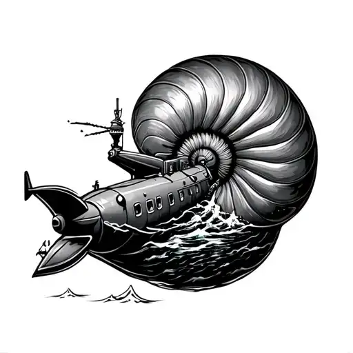 nautilus submarine navigating tattoo design idea