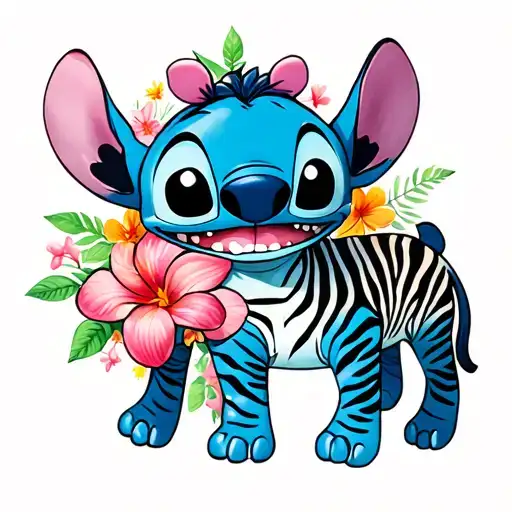 lilo and stitch and scrump zebra pattern inspired tattoo design idea