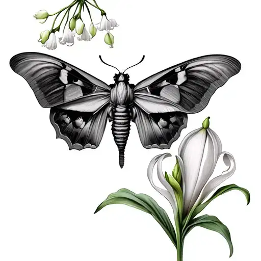 lovers tartot card death moth Lily of the valley and Cala Lilly  tattoo design idea