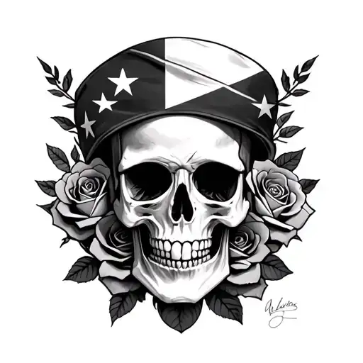 skull and roses and rebel flag tattoo design idea