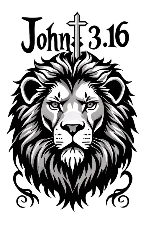 "John 3:16" "John 3:16" lion head with cross tattoo tattoo design idea